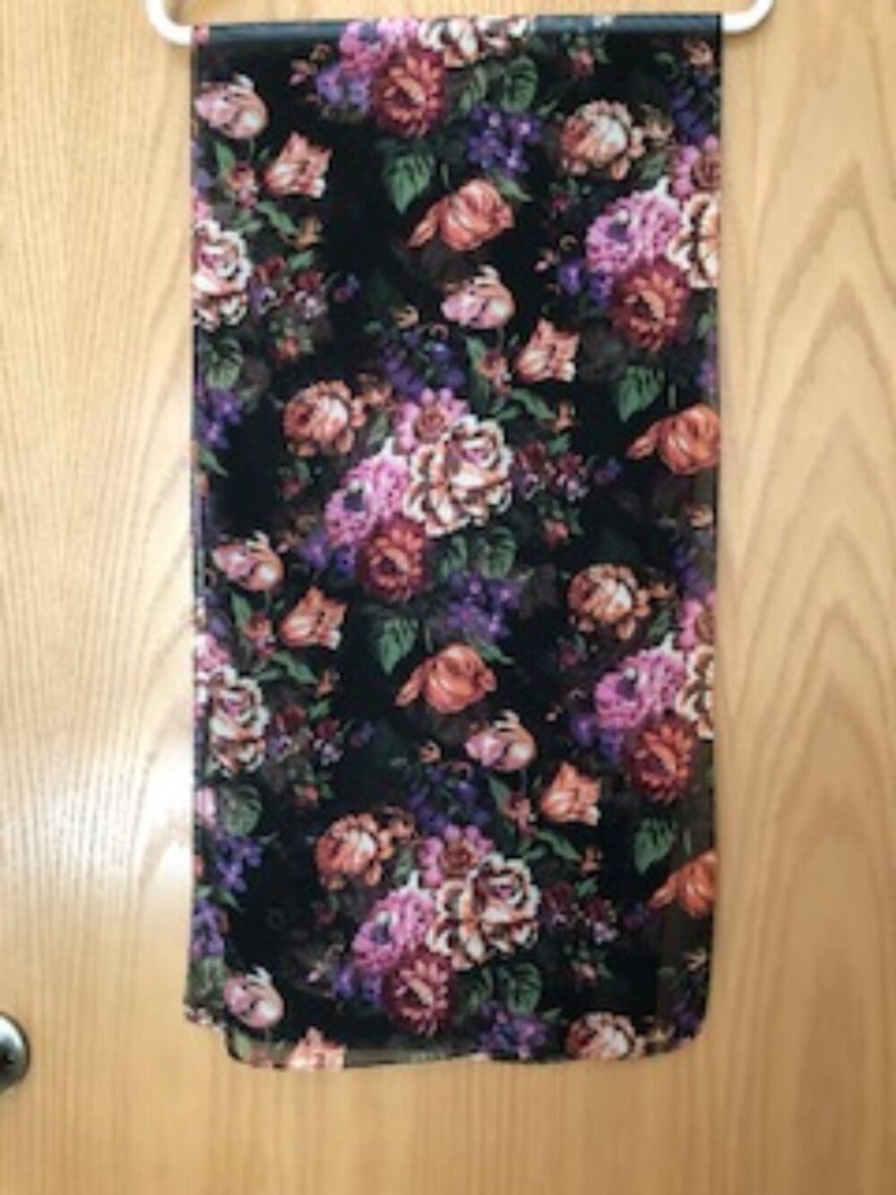 Peach, Pink Floral Silk Oblong Scarf Classic Painterly Blooms On Black